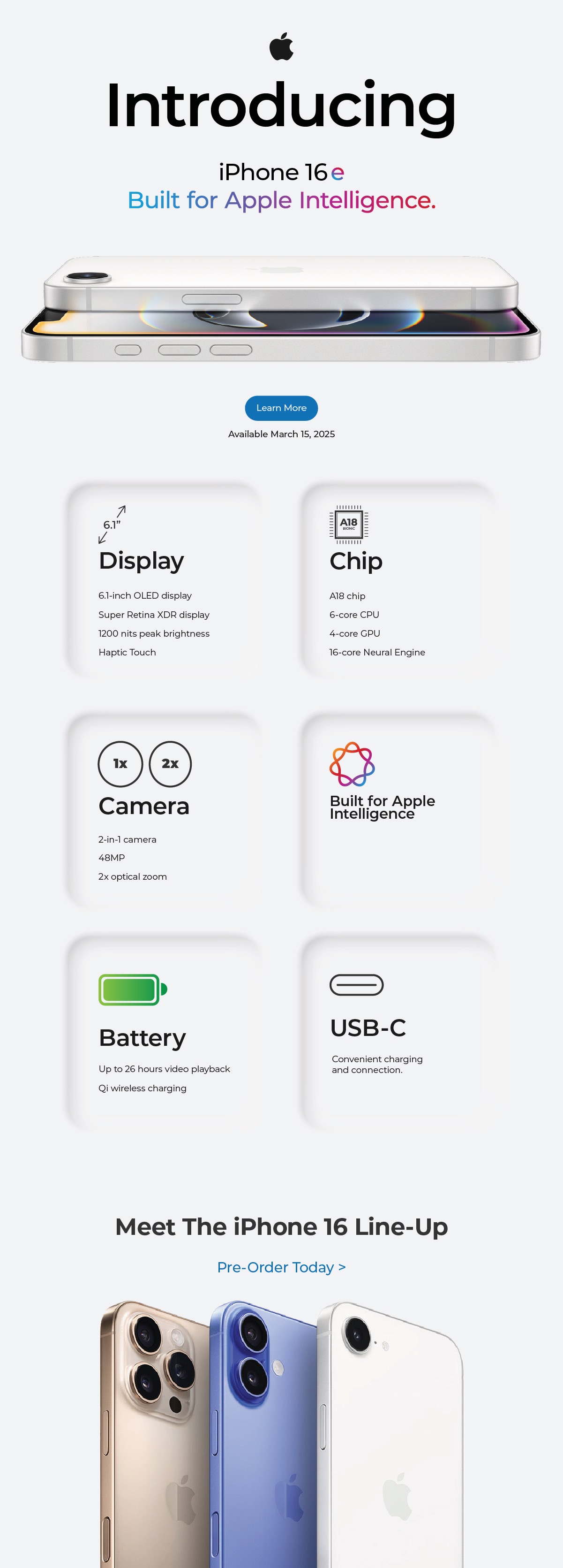 Full-length Apple iPhone 16e Product Launch Email Template Design