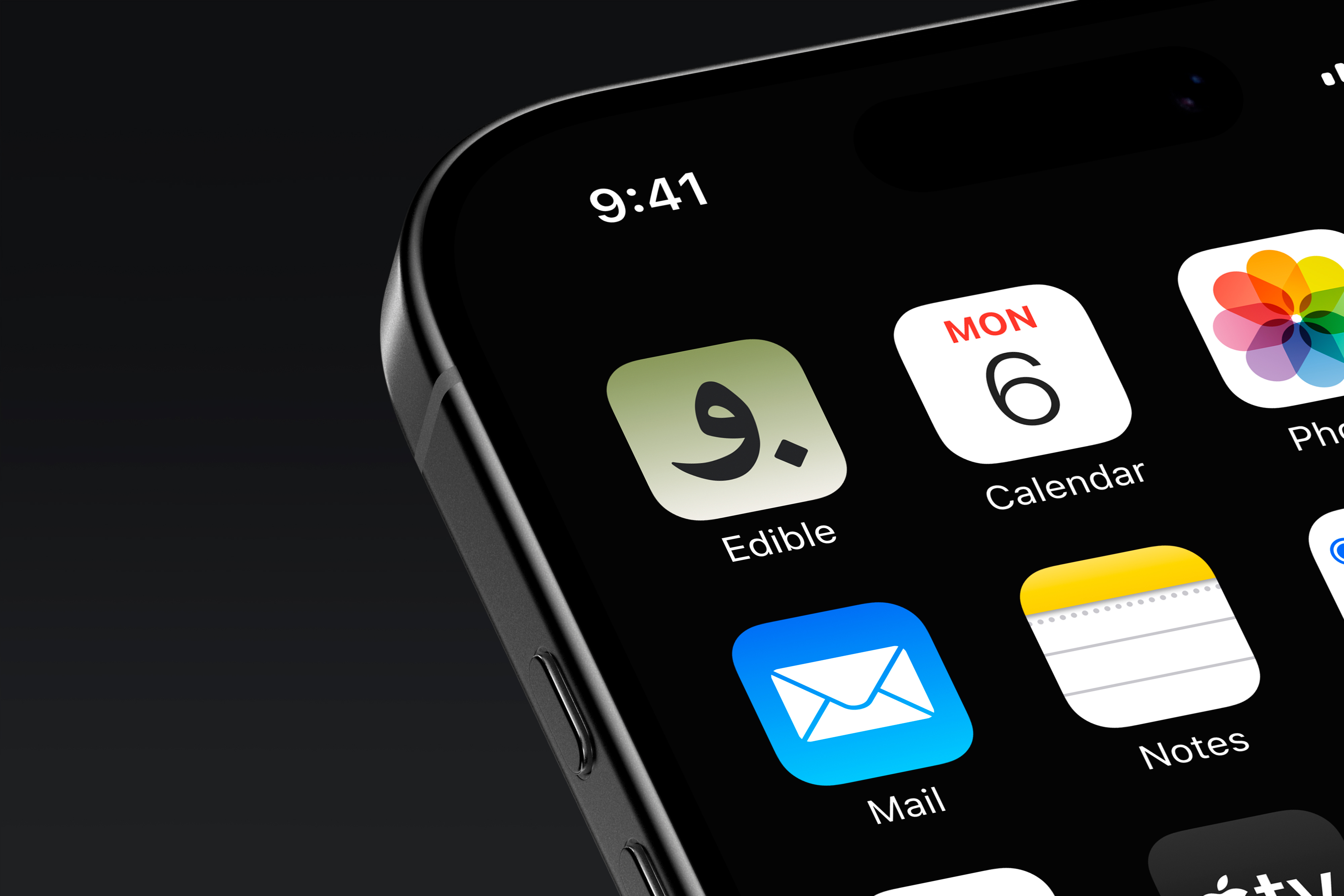 Edible iOS mobile app icon mockup on smartphone home screen