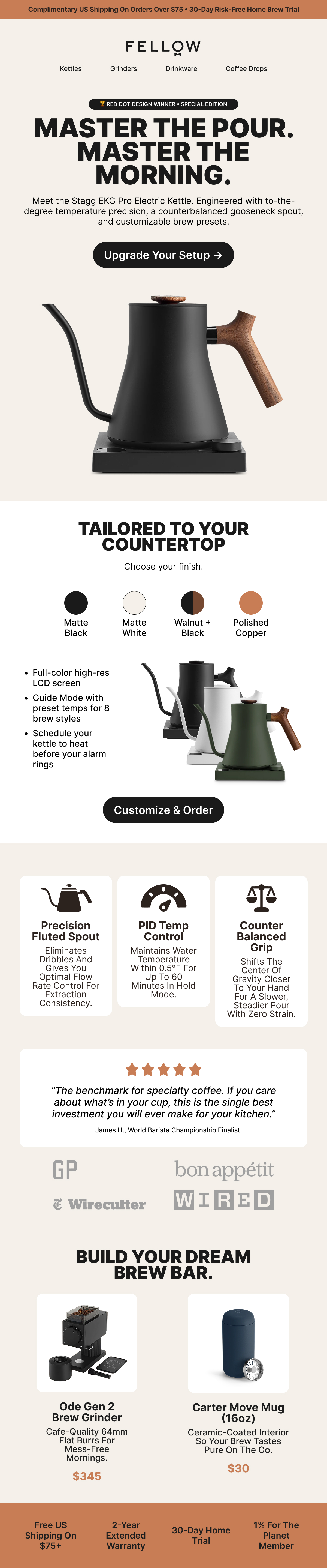 Full-length Fellow Stagg EKG Pro Product Launch Email Template Design